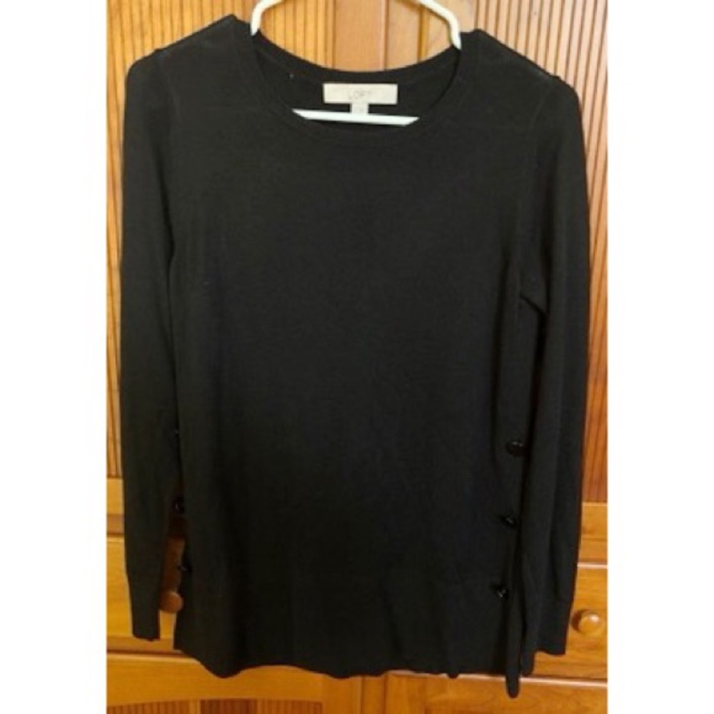 LOFT Black Sweater with Side Button Details - Small